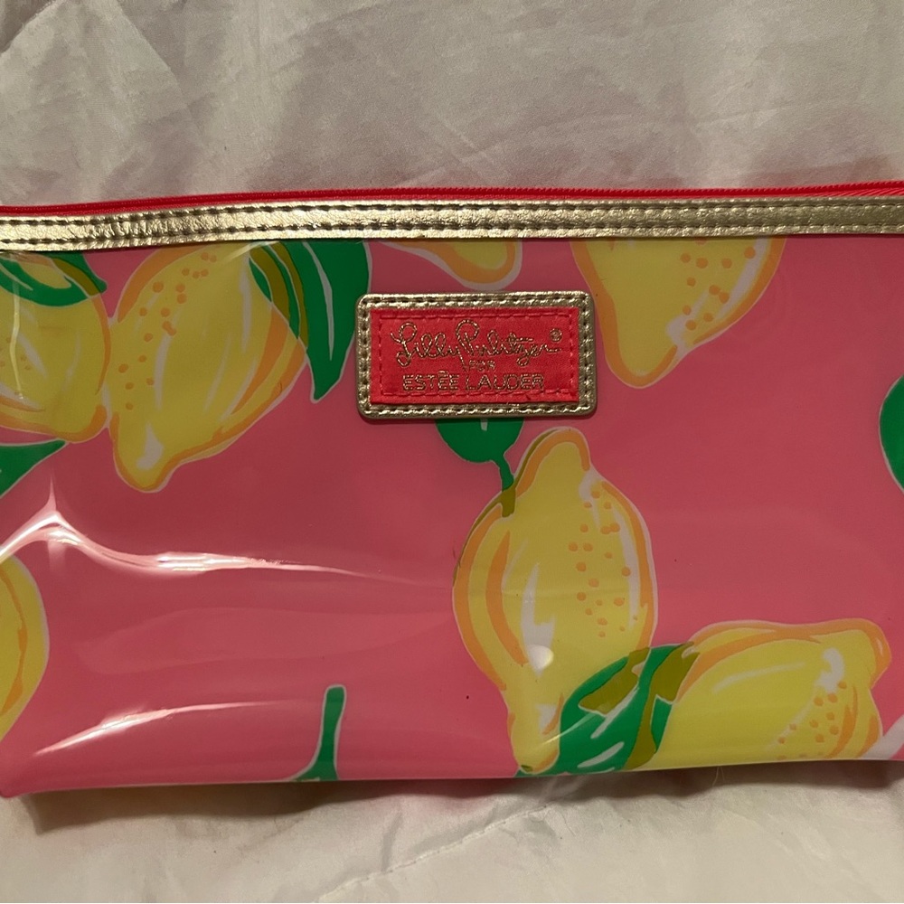 Lilly Pulitzer for Estee Lauder cosmetic bag , RARE Pink w/Lemons , NWOT